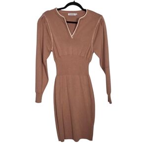 Allyson Tan Long Sleeve V-Neck Knit Dress Sz S/M